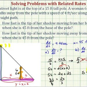 Ex 2: Related Rates Problem -- Rate of Change of a Shadow from a Light Pole