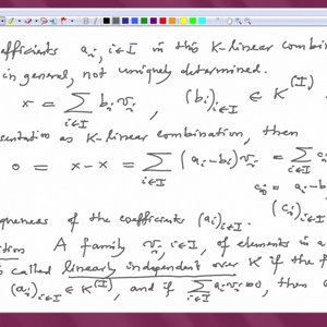 Linear Algebra by Prof. Dilip Patil (NPTEL):- Lecture 10: Generating system , linear independence and bases