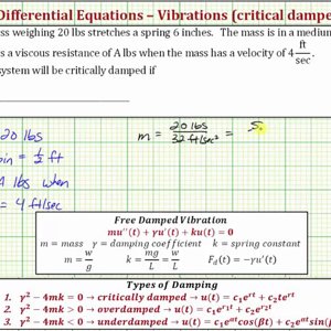 Ex: Determine a Dampening Force For An Critically Damped System (Free Damped Vibration)