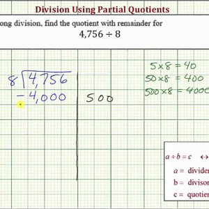 Ex: Division Using Partial Quotient - Four Digit Divided by One Digit (With Remainder)