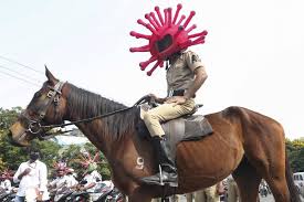 Corona cops' wearing spiky 'virus' helmets during India's lockdown ...