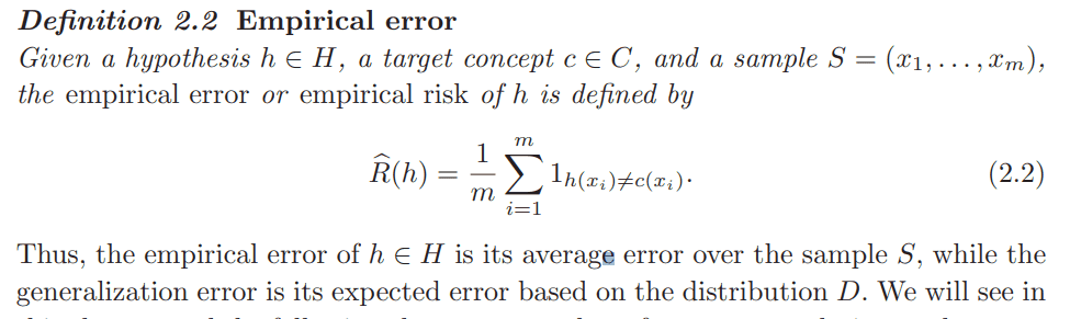 Machine Learning Empirical Error