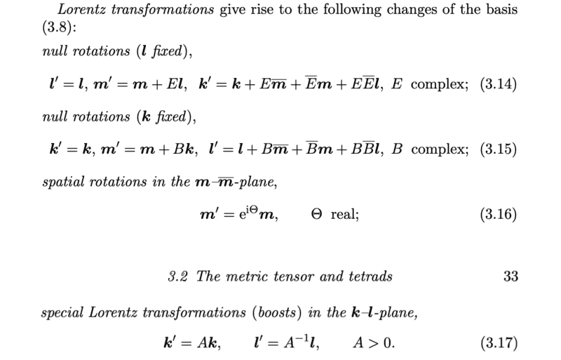 Lorentz Transf. of Complex Null Tetrads: Formula (3.14-17)