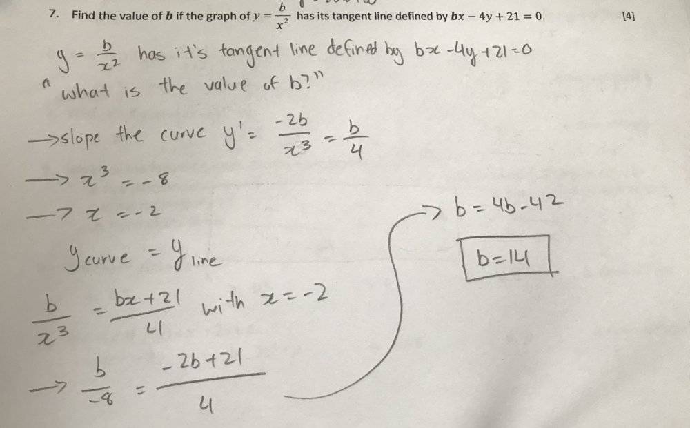 Find The Value Of 𝒃 If The Graph Of Y B X 2 Has Its Tangent Line Defined By 𝒃𝑥 4𝑦 21 0 Physics Forums