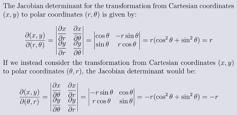 Why is the Jacobian for polar coordinates sometimes negative?