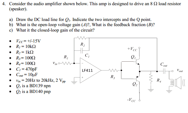 Need help analyzing and audio amplifier [final exam study guide