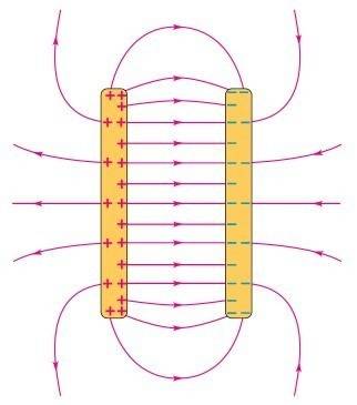 Electric field lines between two plates.jpg