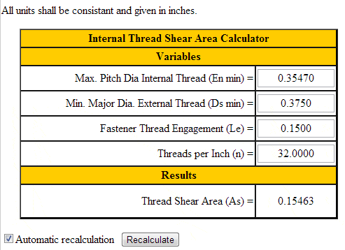 Screw and mating thread strength equations