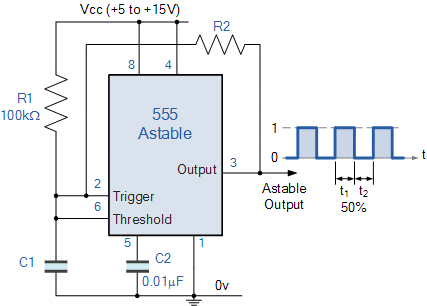 555 timer 50 duty cycle astable run from 5V