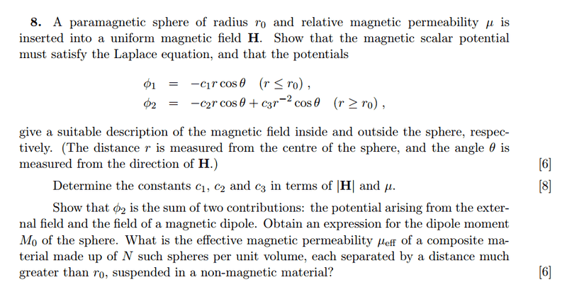 Permeable Sphere Placed In External Magnetic Field Physics Forums