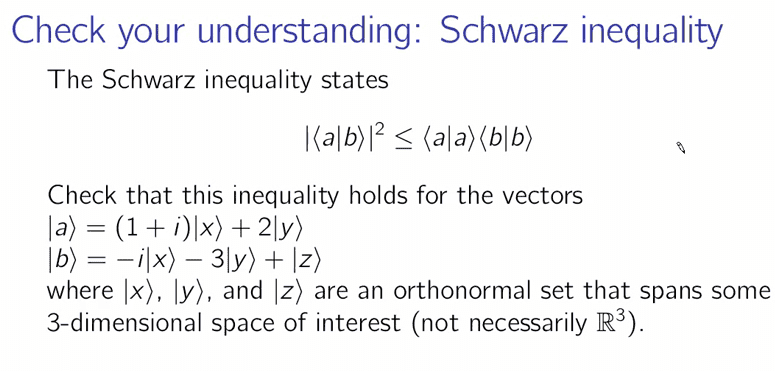 Schwarz inequality with bra-ket notation