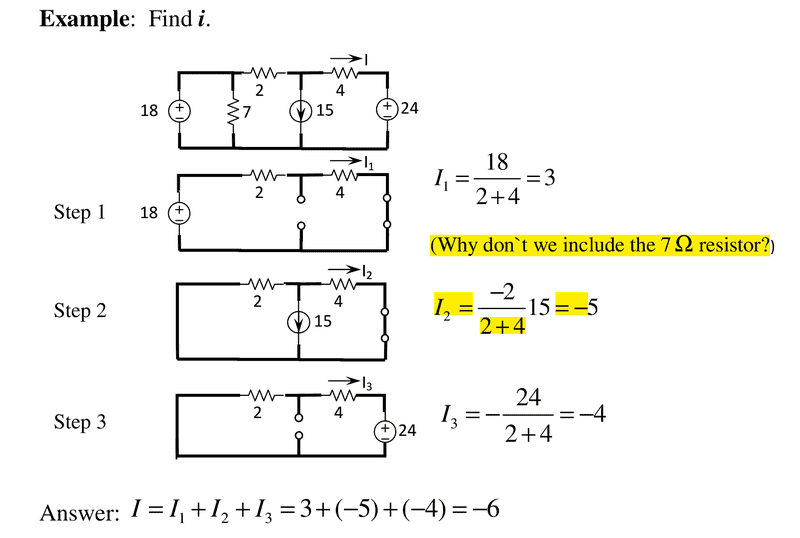 Can someone explain me this problem? (Circuit analysis using superposition)