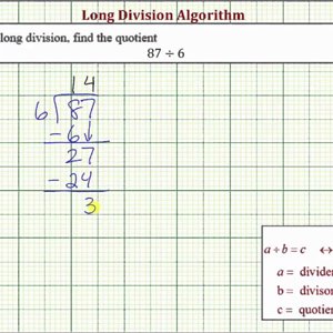 Ex: Long Division - Two Digit Divided by One Digit (With Remainder)